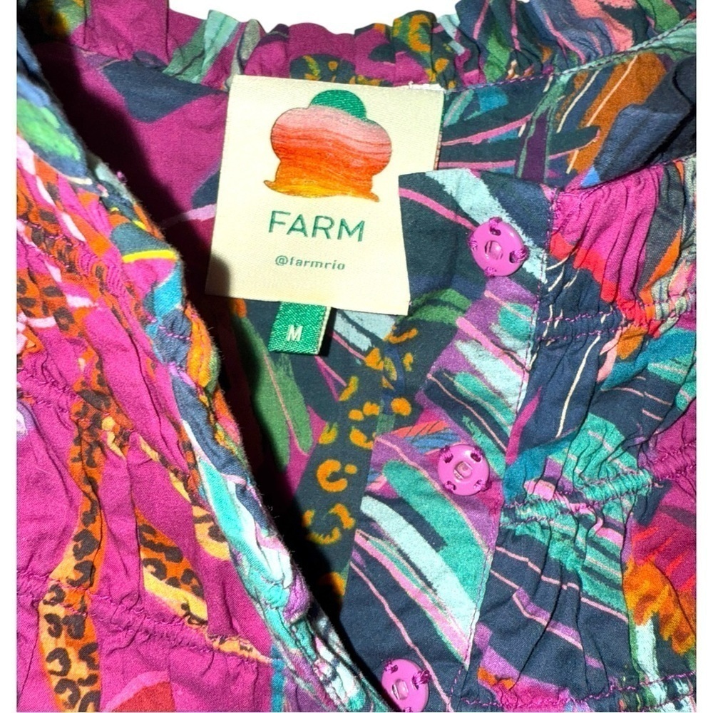 ▶️ Farm Rio ◀️ Tropical Rainbows Macaws Puff Sleeve Mini Dress 🦜 - Picture 11 of 16